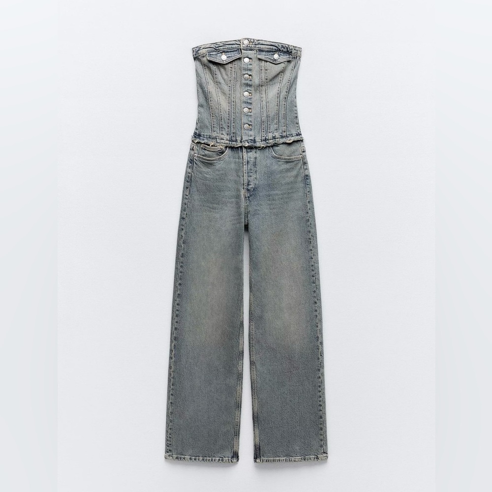 Denim Strapless Jumpsuit size M